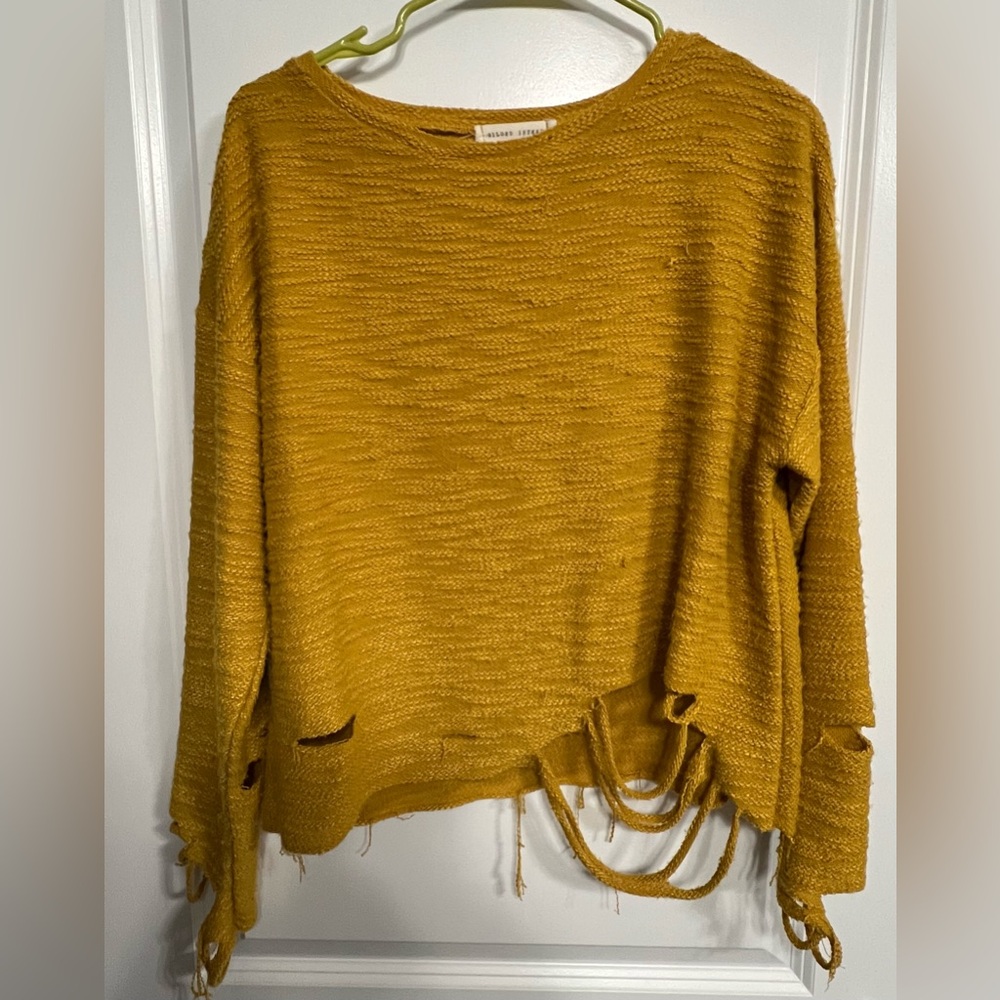 Gilded Intent Mustard Knit Distressed Sweater